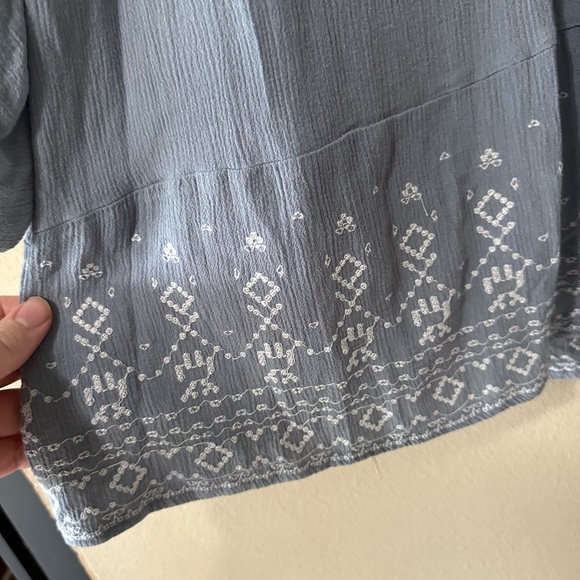 Knox Rose Blue Dress Long Sleeve Cut Out Shoulders Embroidered Stitching - Picture 3 of 9